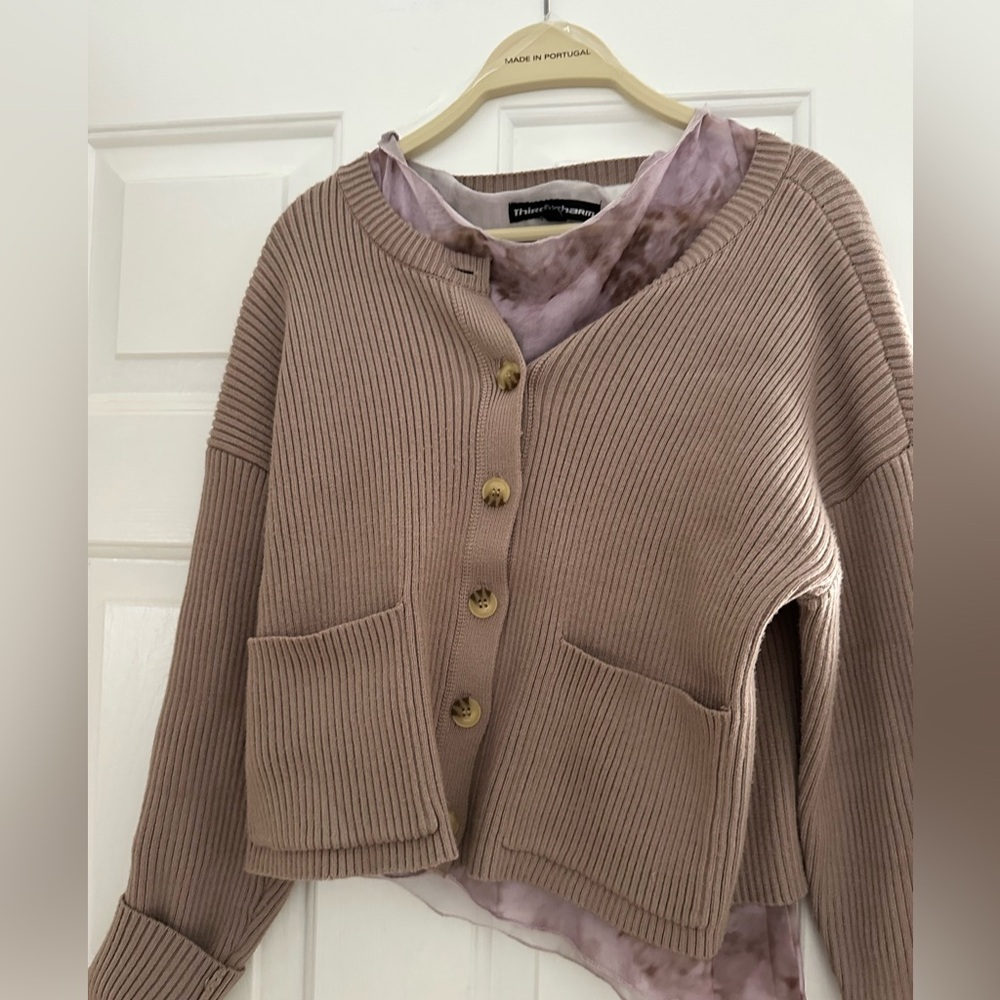 Pacsun mesh top with pink rose cardigan